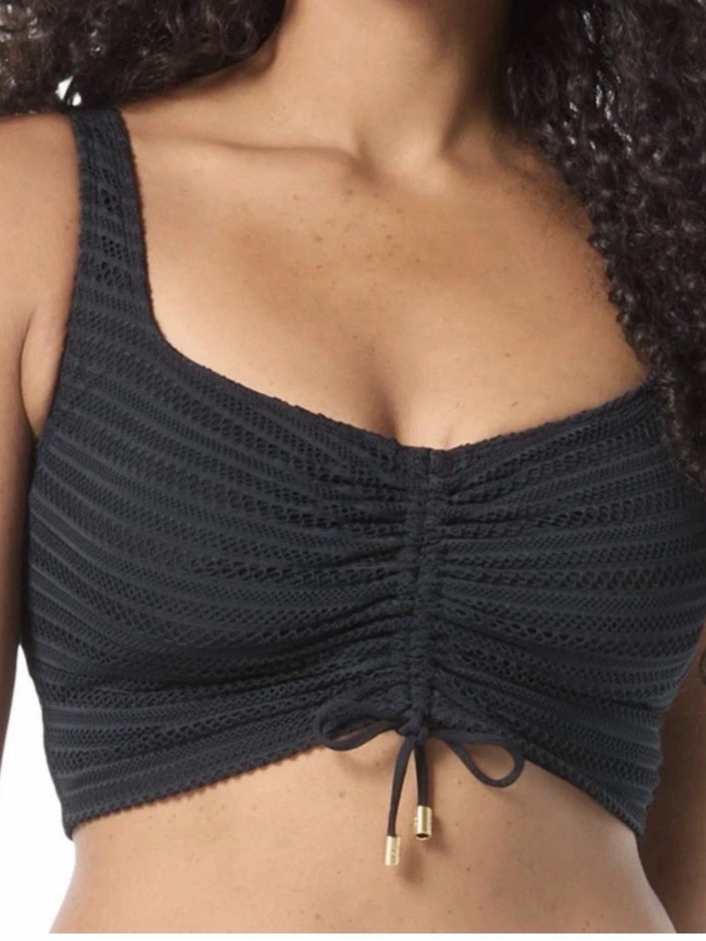 Coco Reef Black Crochet Ruched Bralette 34DD NWT